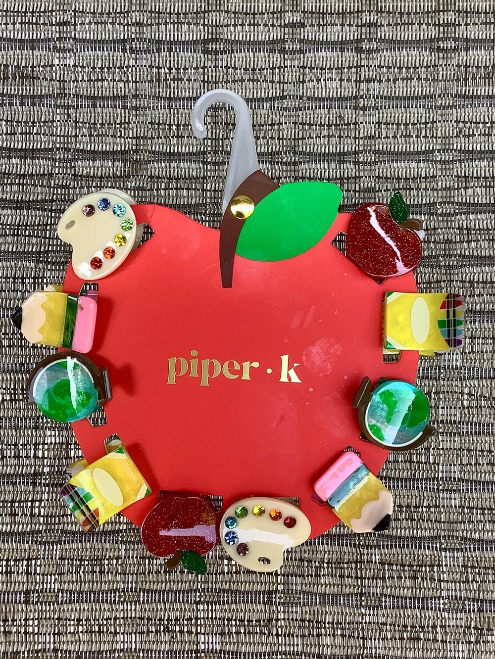 NWT Piper K Back to School Apple Palette Mini Clips Claws Pencil Globe Paint